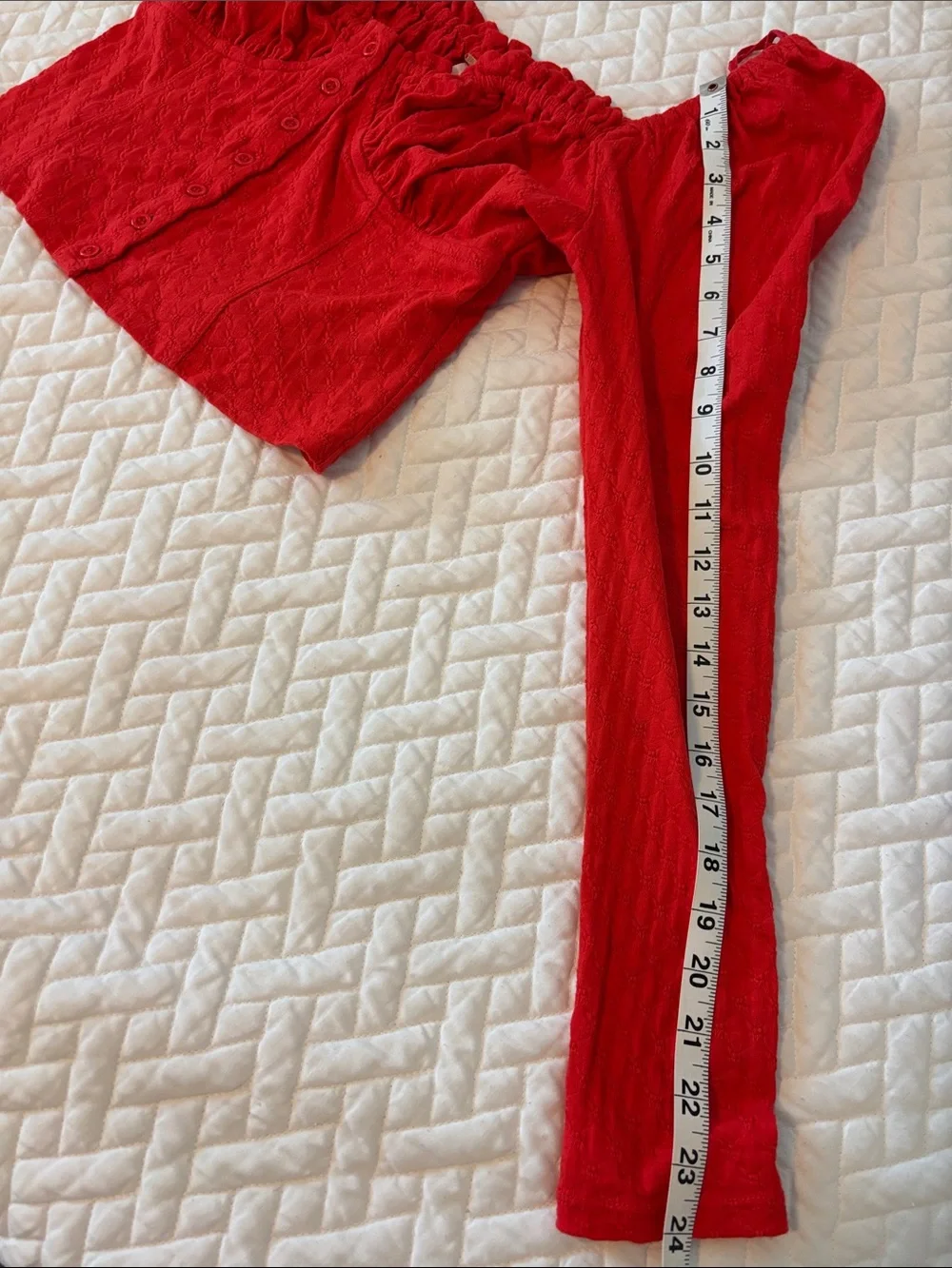 Free People Red Puff-Sleeve Button-Front Top